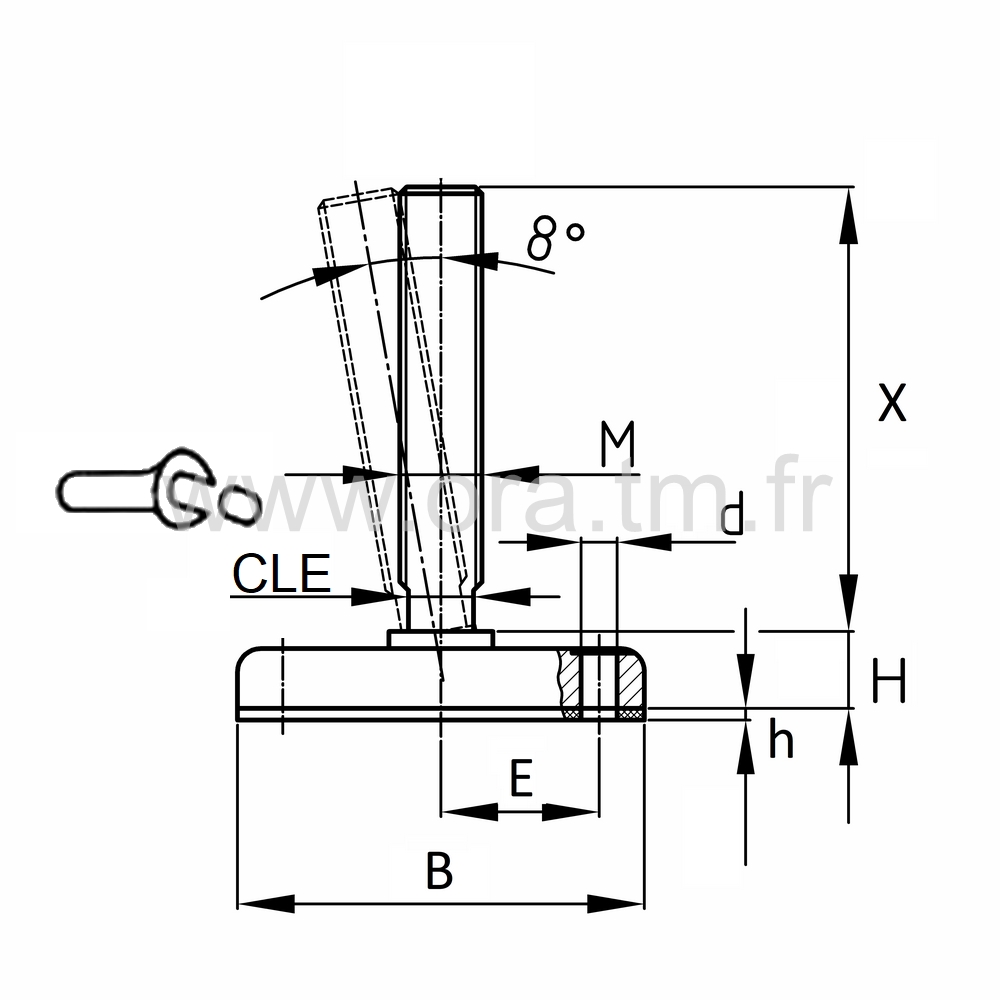 VSI - VERIN PIED MACHINE - BASE CYLINDRIQUE METAL