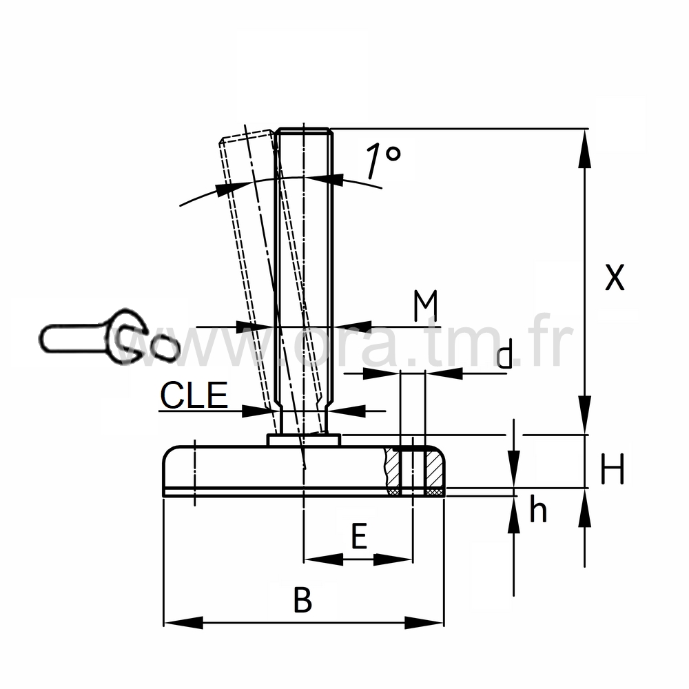 VSJ - VERIN PIED MACHINE - BASE CYLINDRIQUE METAL