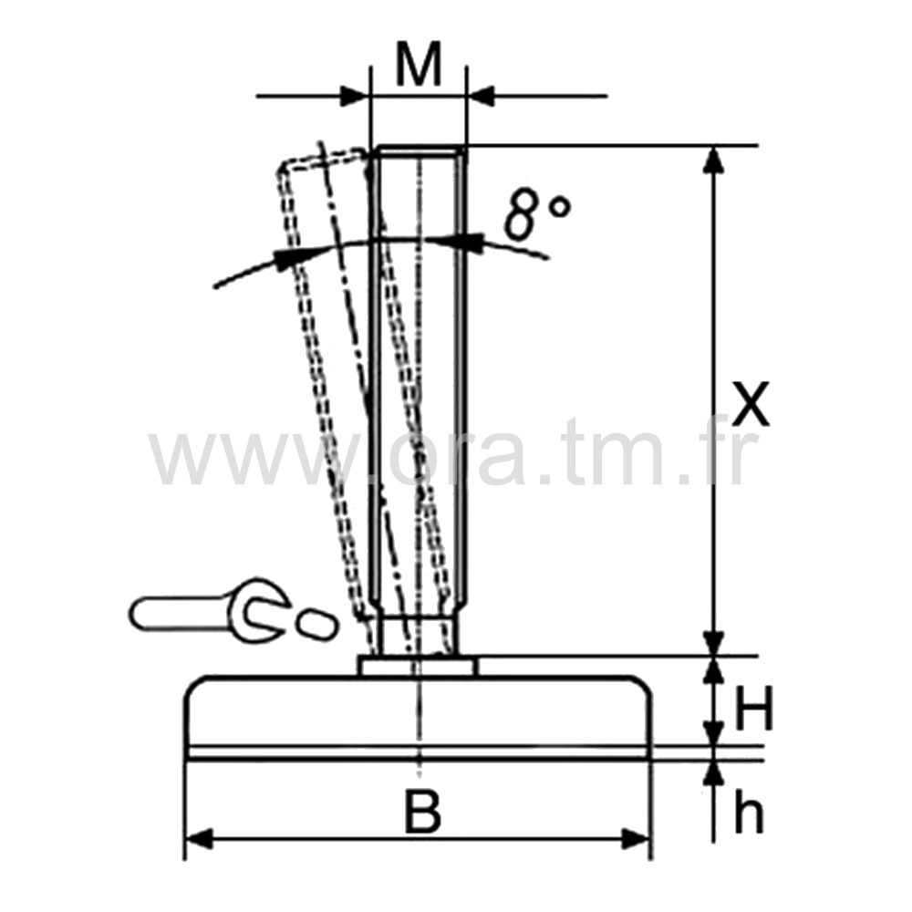 VSN - VERIN PIED MACHINE - BASE CYLINDRIQUE METAL