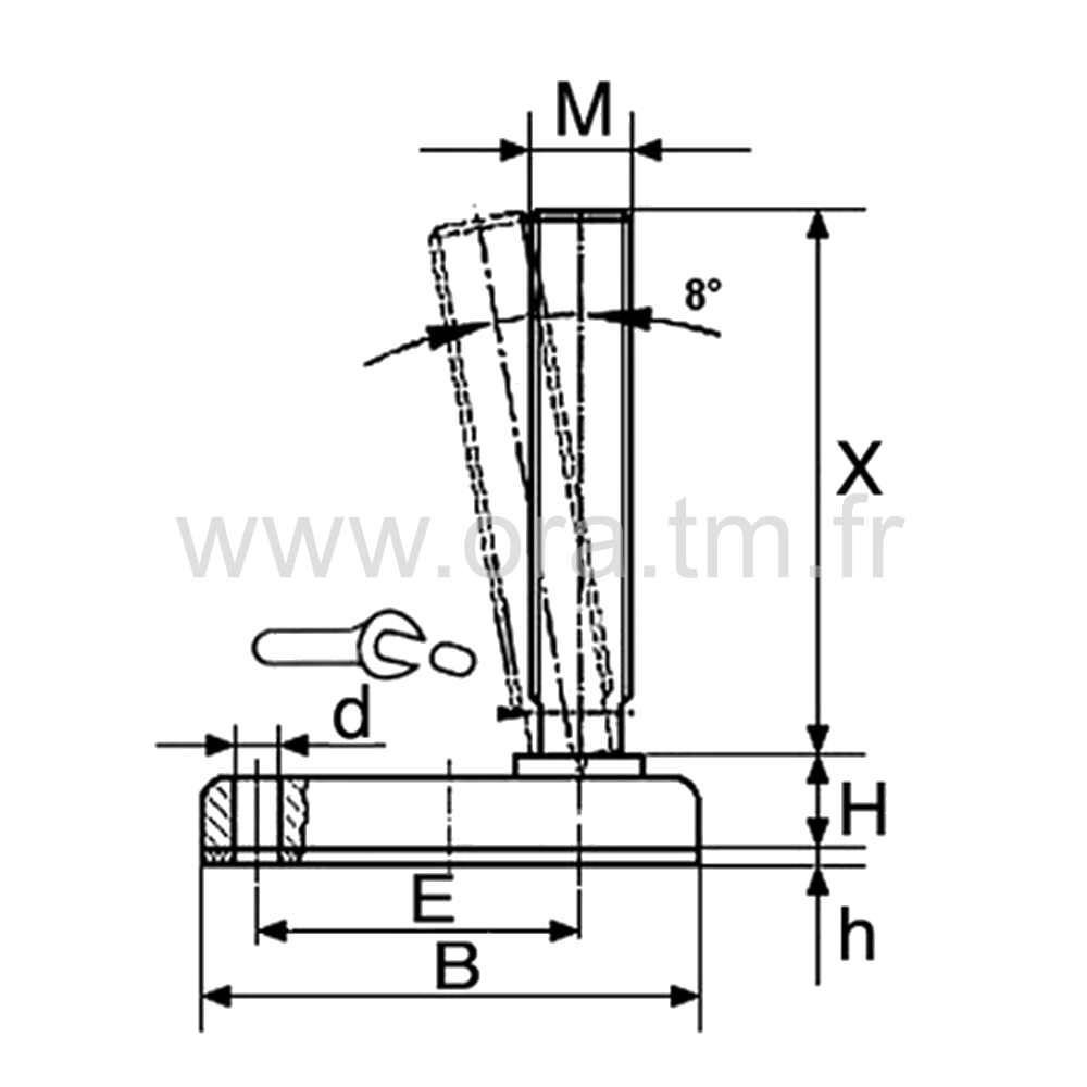 VSQ - VERIN PIED MACHINE - BASE CYLINDRIQUE METAL