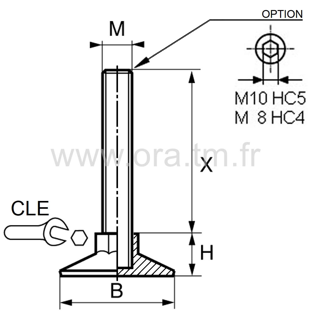 VTE - VERIN RIGIDE - BASE CONIQUE