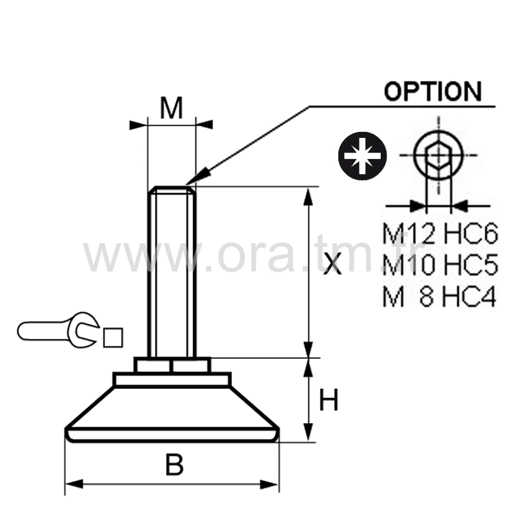 VTH - VERIN RIGIDE - BASE CONIQUE