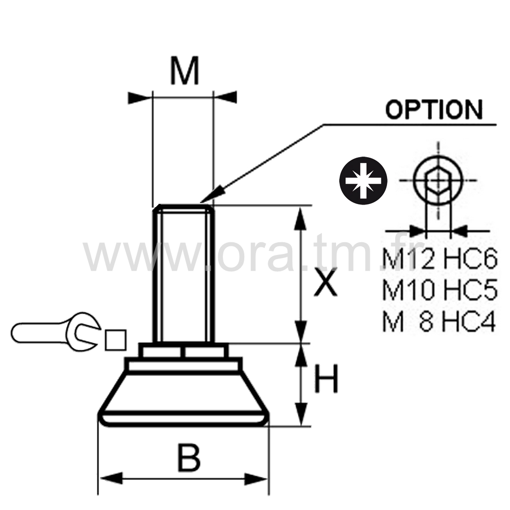 VTHAM - VERIN RIGIDE - BASE APPUI AMORTISSEUR