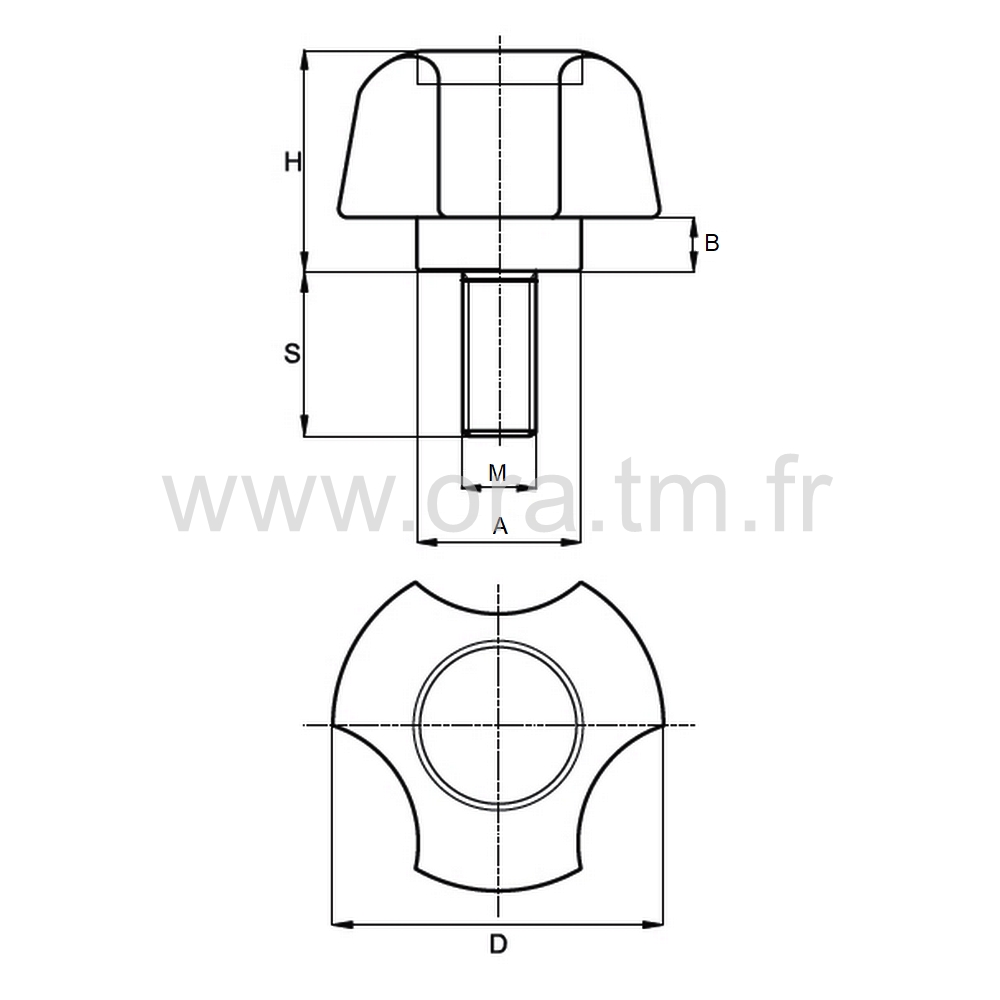 BST - BOUTON DE SERRAGE - PRISE 3 LOBES