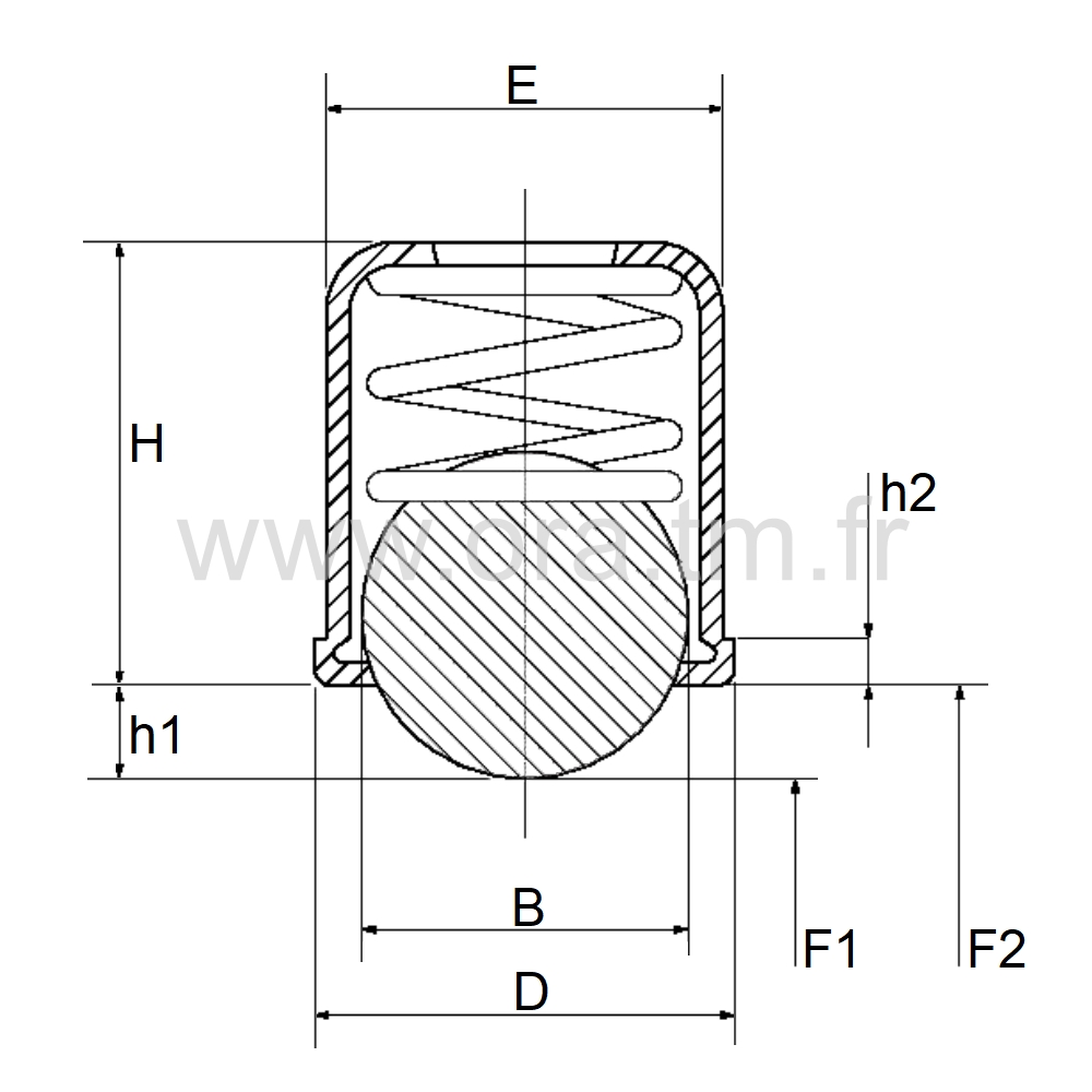 PRBL - POUSSOIR RESSORT A BILLE - PRISE TENON CYLINDRIQUE