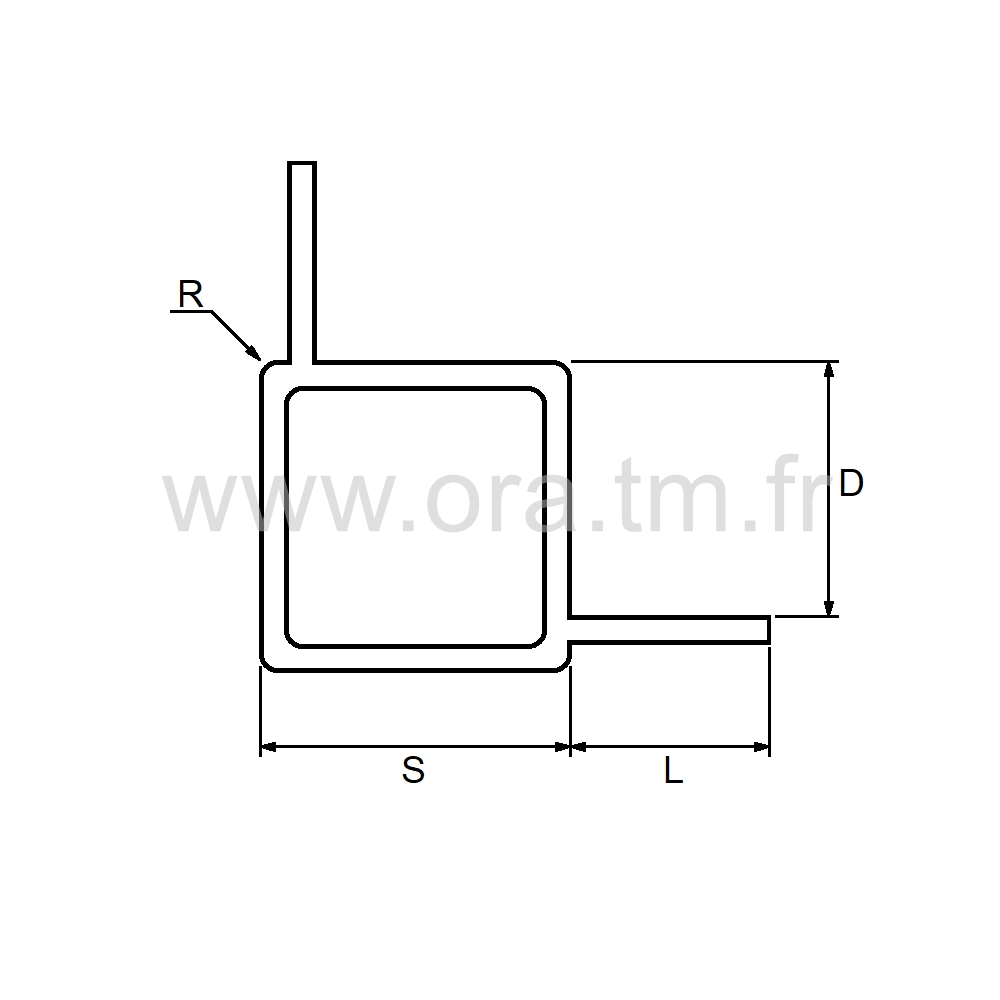 ALU25A2 - TUBE CARRE ALUMINIUM - AVEC 2 APPUIS