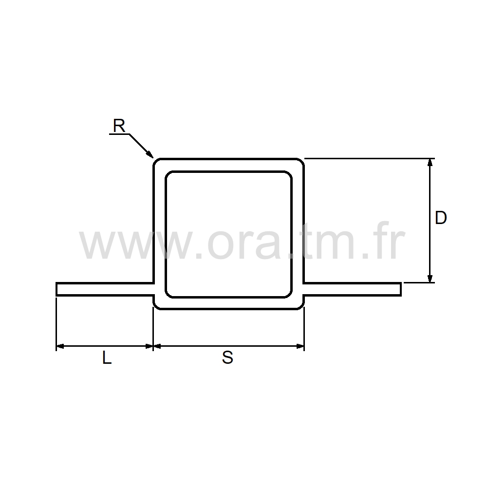 ALU25A2 - TUBE CARRE ALUMINIUM - AVEC 2 APPUIS