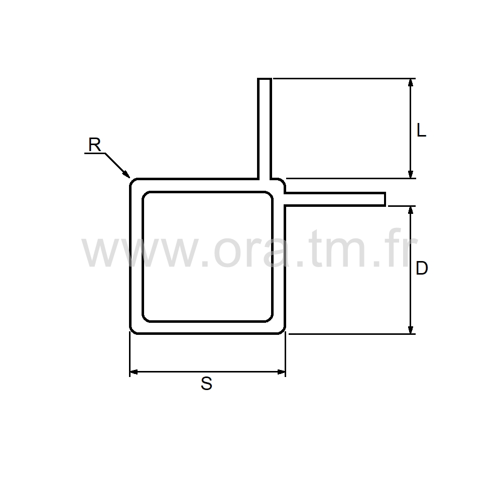 ALU25A2 - TUBE CARRE ALUMINIUM - AVEC 2 APPUIS