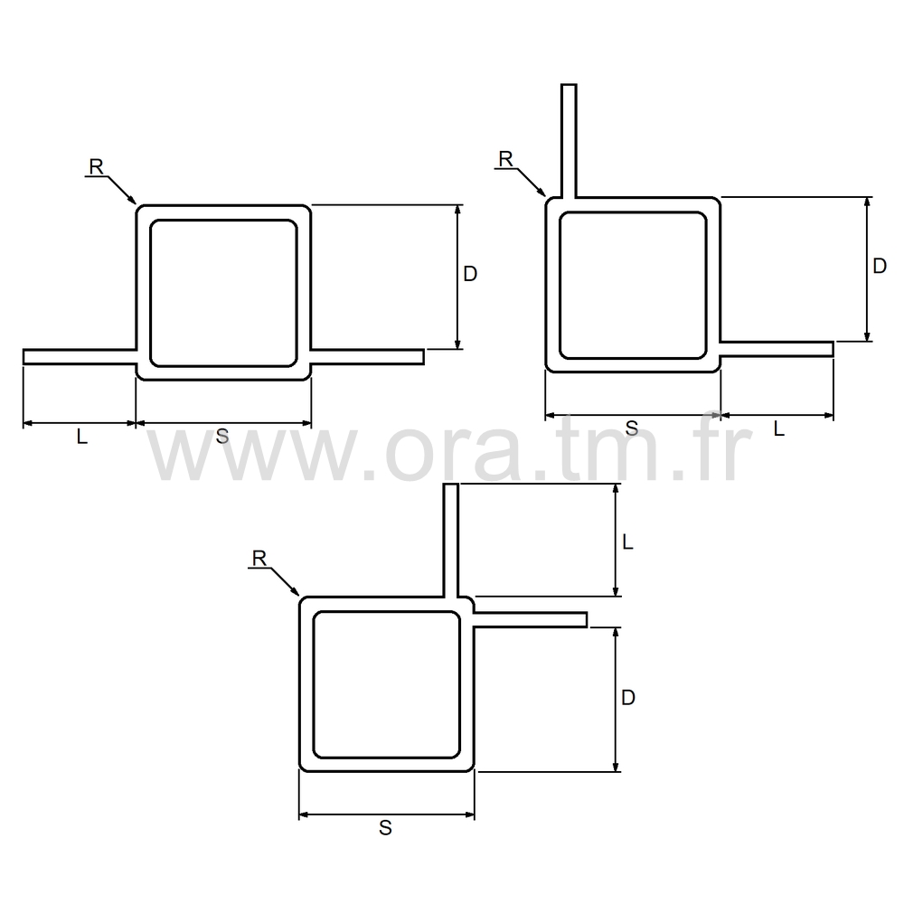 ALU25A2 - TUBE CARRE ALUMINIUM - AVEC 2 APPUIS