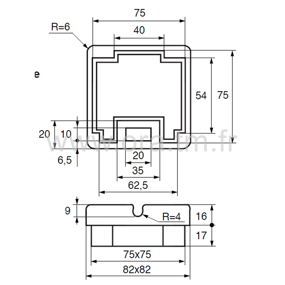 EPC - EMBOUT PASSE CABLE - TUBE CARRE