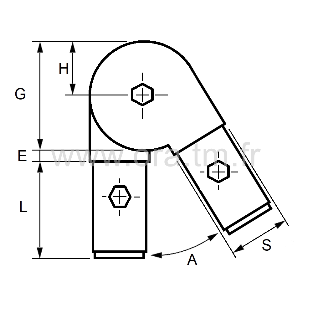 RCV20H - RACCORD ANGLE VARIABLE - TUBE CARRE