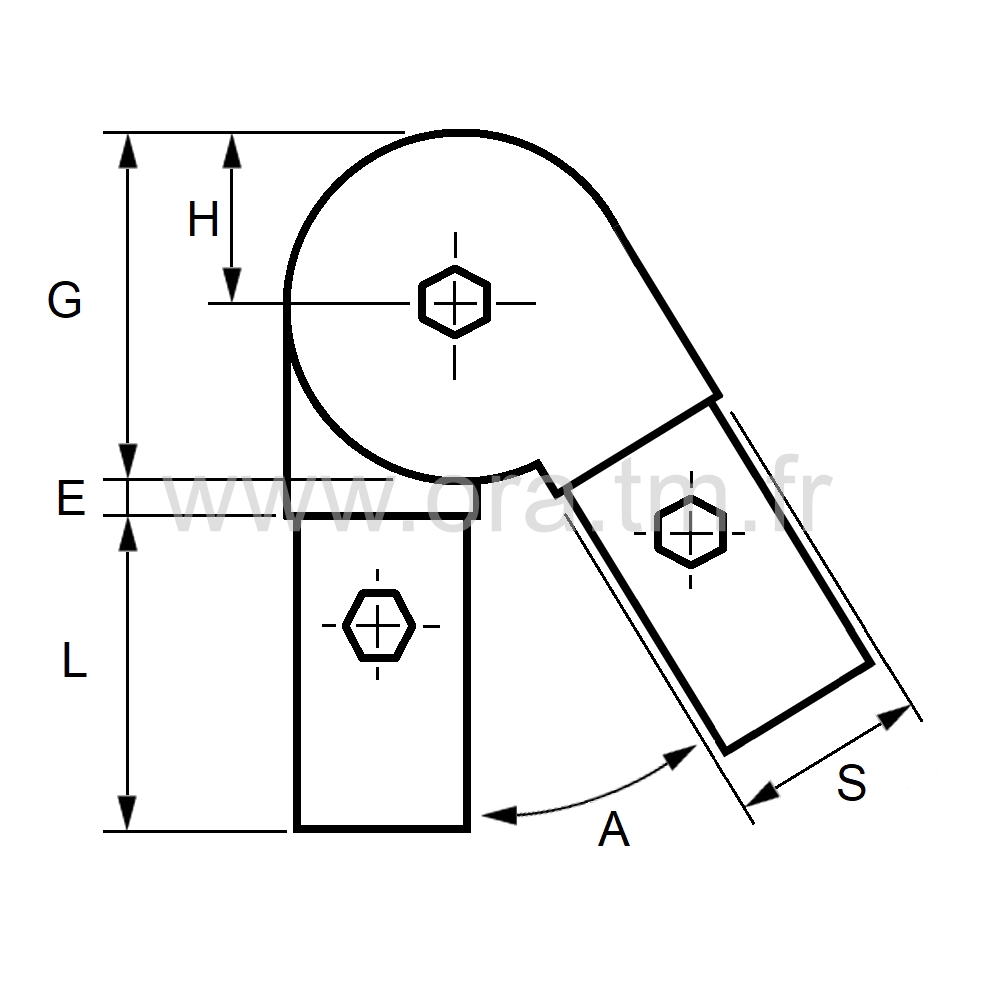 RCV25H - RACCORD ANGLE VARIABLE - TUBE CARRE